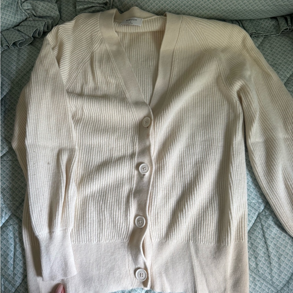Babaton Cream Cardigan Sweater with Fine Ribbed Texture